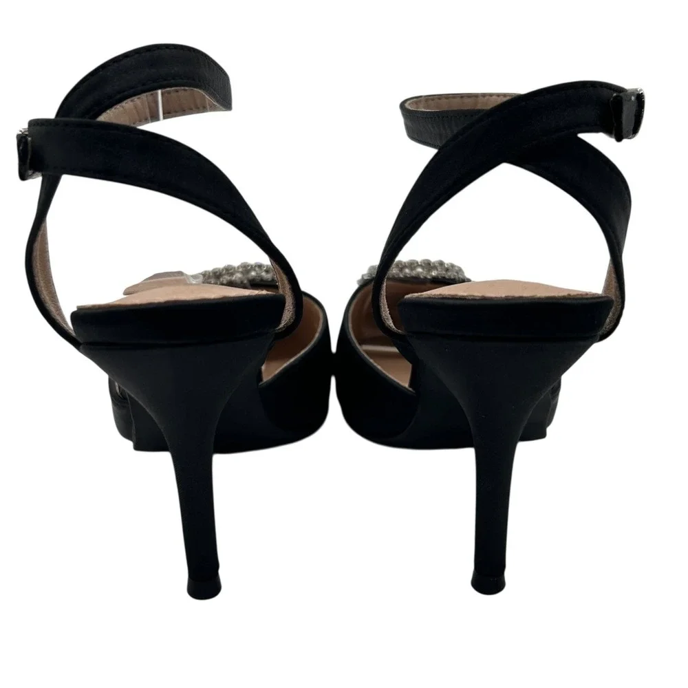 NEW‎ Allegra K Ankle Strap Heels Womens 7 Black Rhinestone Pointed Toe Pumps
